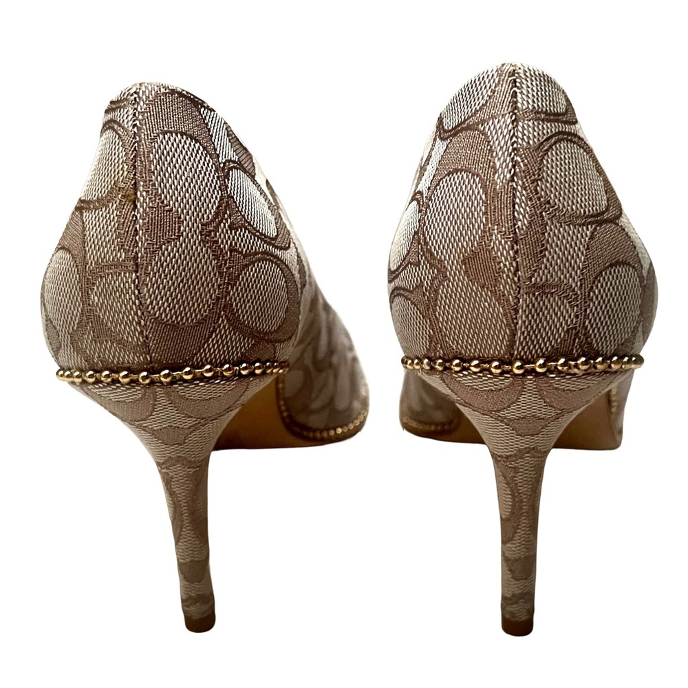 COACH Waverly Pointed Toe 3.25”Pump Designer Heels Womens Sz 9.5 Beige Monogram - Picture 11 of 14